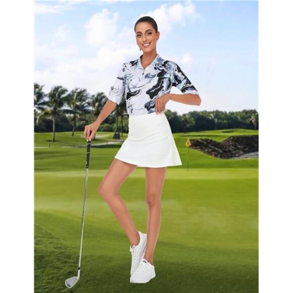 Womens Golf Shirt Quick Dry Half Sleeve Quarter Zip Polo Workout Tops Tennis - Picture 5 of 6